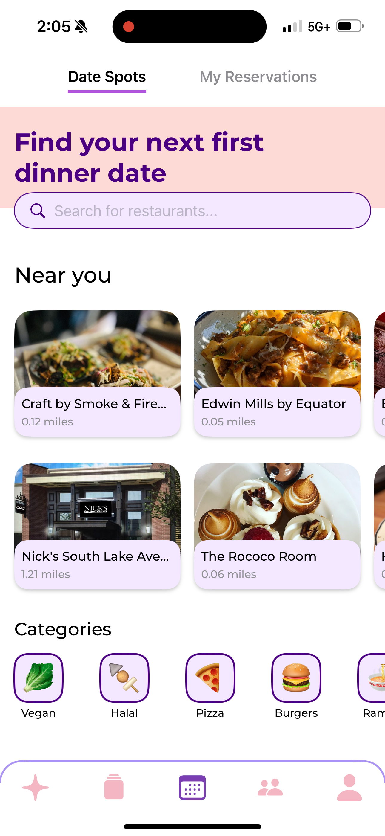 First-date booking with smart restaurant matching